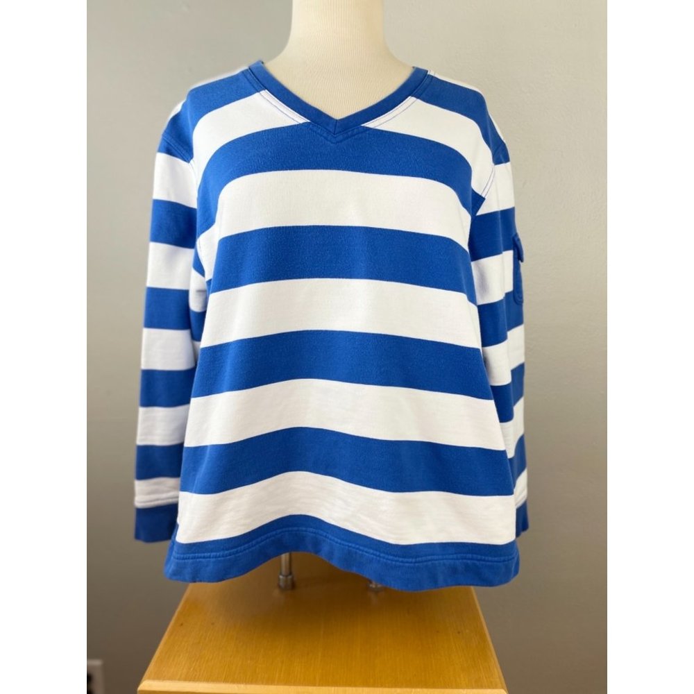 Women's Ralph Lauren Jeans 1X Sweater 100% Cotton Blue White Striped L/S